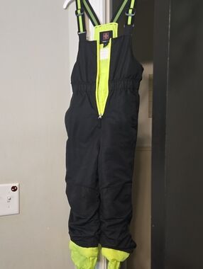 Swiss Tech Black Snow Bib Overalls with Neon Lime Accents